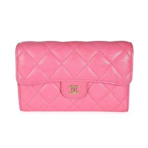 Chanel Pink Quilted Caviar Medium Flap Wallet